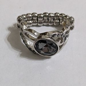 Black Gemstone Silver Stretch Ring